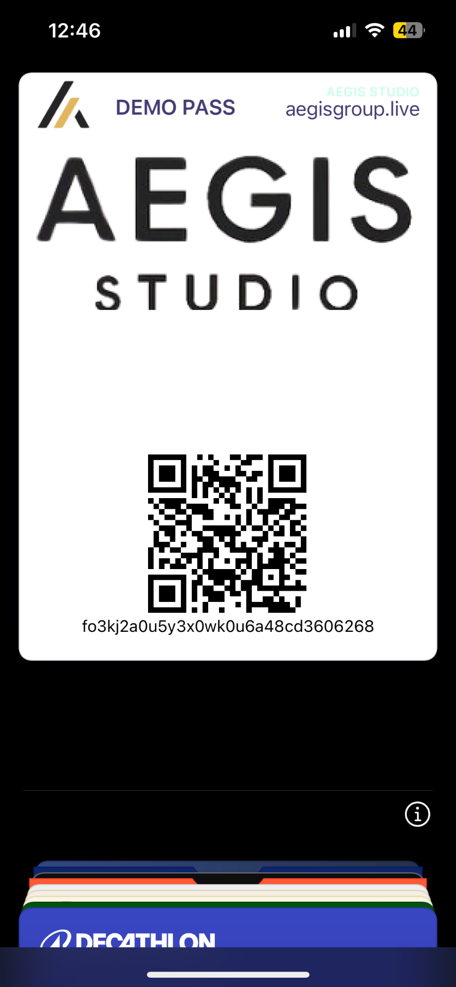Carte de fidélité Aegis Studio dans Apple Wallet
